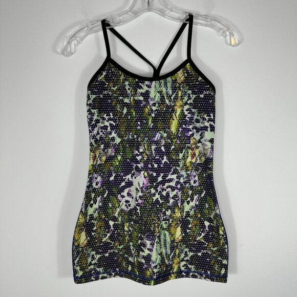 Lululemon Power Y Tank Luon Floral Sport White Multi / Gator Green Top Size 4 - Picture 2 of 8